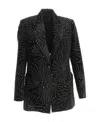 Blazé Milano Embellished Velvet Blazer With Back Slit In Black