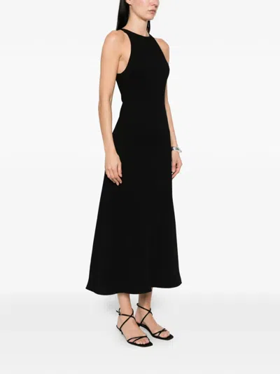 Blazé Milano Skyros Pleated Crepe Midi Dress In Black