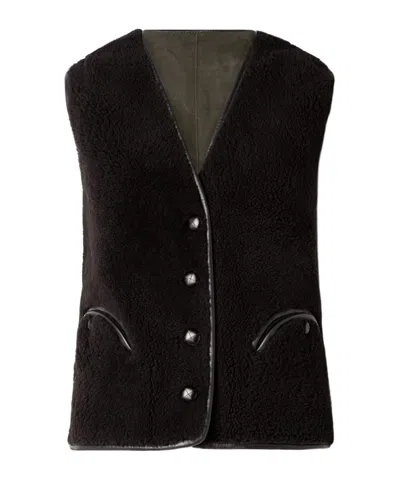 Blazé Milano Tatoosh Gliss Reversible Leather-trimmed Shearling Vest In Brown