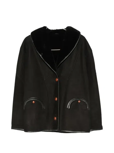 Blazé Milano Smiley Shearling-collar Jacket In Black
