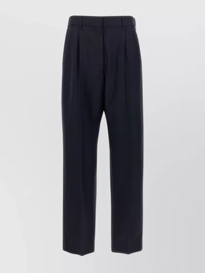 Blazé Milano Navy Blue Virgin Wool And Mohair High-waisted Pants