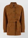 Blazé Milano Suede Jacket With Belted Waist And Flap Pockets In Brown