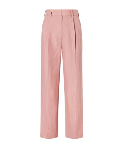 Blazé Milano Sun Fox Pleated Linen Straight-leg Pants In Pink