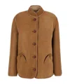 Blazé Milano Curly Shearling-lined Suede Jacket In Neutral
