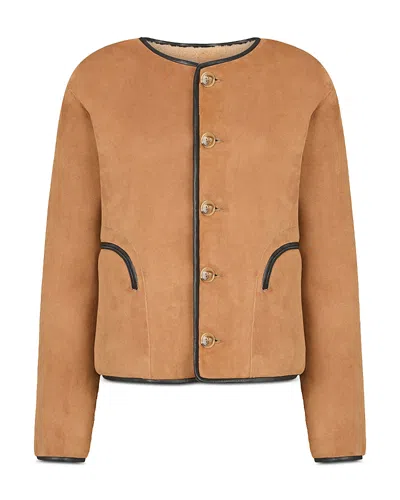 Blazé Milano Blaze Milano Tatoosh Gliss Button Up Leather Bolero Jacket In Brown