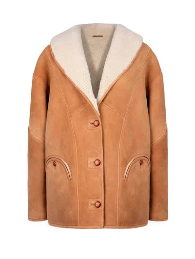 Blazé Milano `tatoosh Shearling` Coat In Brown