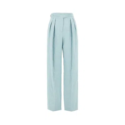 Blazé Milano 'tomo' Silk And Linen Pants In Blue