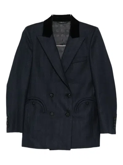 Blazé Milano Trimmed-collar Double-breasted Blazer In Blue