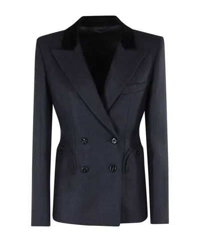 Blazé Milano Trimmed-collar Double-breasted Blazer In Blue