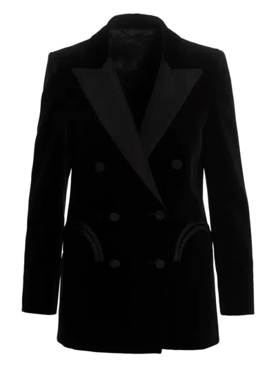 Blazé Milano Blaze Milano Everyday Double-breasted Velvet Blazer In Black