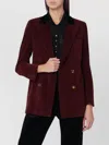 Blazé Milano Velvet Double-breasted Coat Notched Lapels In Burgundy