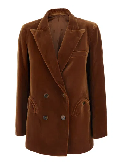 Blazé Milano Blaze Milano Velvet Double-breasted Blazer Jacket With Peak Revers For Women In Purple