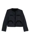 Blazé Milano Velvet-trimmed Pocket Jacket In Black