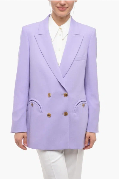 Blazé Milano Virgin Wool Double-breasted Blazer With Peak Lapel In Purple