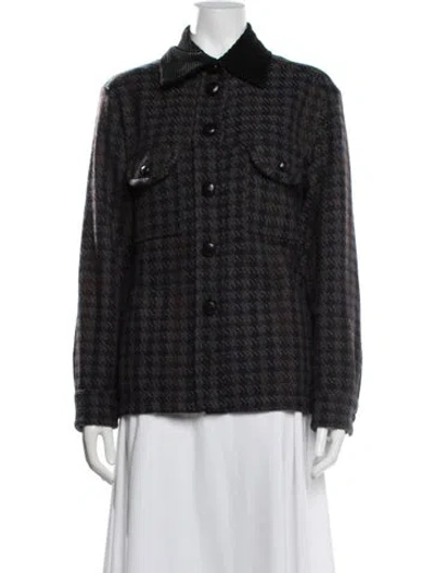 Pre-owned Blazé Milano Virgin Wool Houndstooth Print Blazer In Black