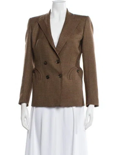 Pre-owned Blazé Milano Virgin Wool Plaid Print Blazer In Brown