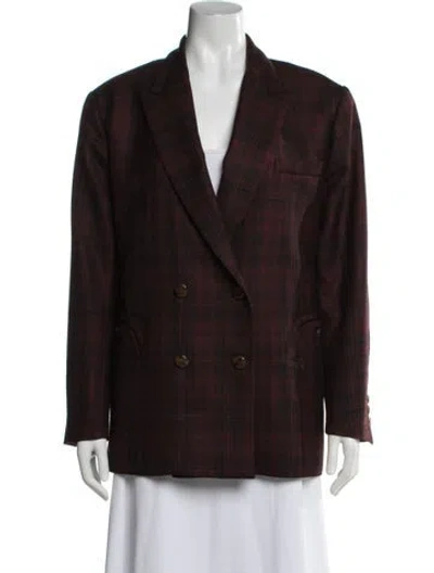 Pre-owned Blazé Milano Virgin Wool Plaid Print Blazer In Burgundy