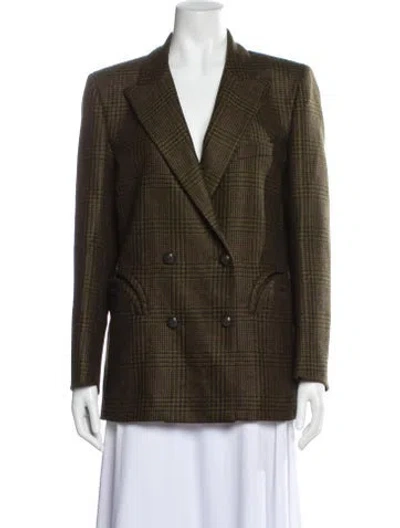 Pre-owned Blazé Milano Virgin Wool Plaid Print Blazer W/ Tags In Green