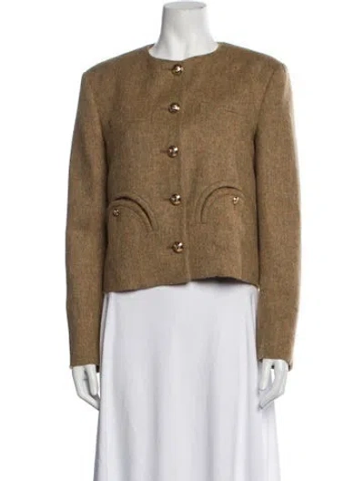 Pre-owned Blazé Milano Virgin Wool Tweed Pattern Blazer W/ Tags In Brown