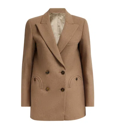 Blazé Milano Virgin Wool-cashmere Everyday Double-breasted Blazer In Brown