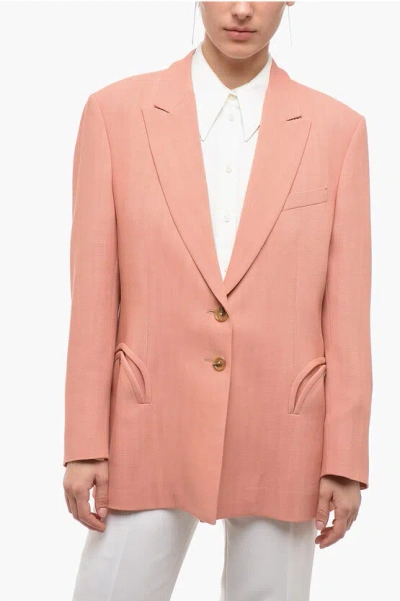 Blazé Milano Viscose Blazer With Peak Lapel In Pink