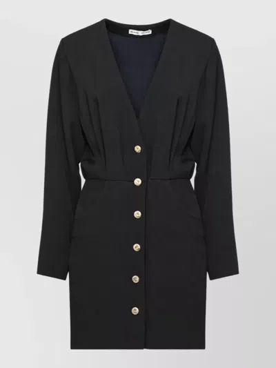 Blazé Milano Viscose V-neck Long-sleeve Mini Dress In Black