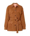 Blazé Milano Suede Jacket With Belted Waist And Flap Pockets In Yellow-brown