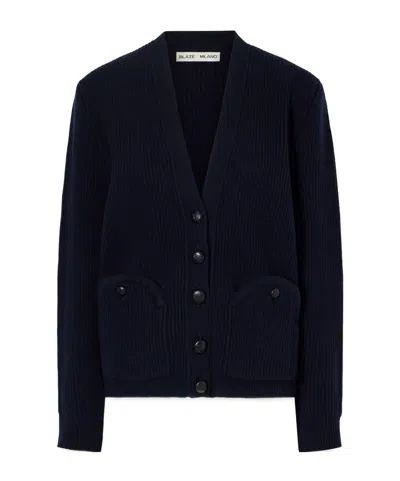 Blazé Milano V-neck Knit Cardigan In Blue