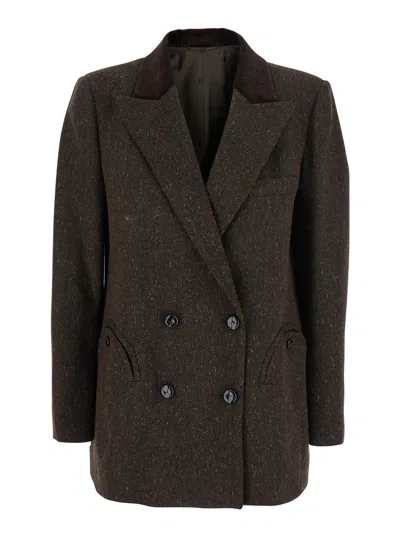 BLAZÉ MILANO WINIBELLE BROWN DOUBLE-BREASTED JACKET WITH NOTCHED REVERS IN WOOL BLEND WOMAN