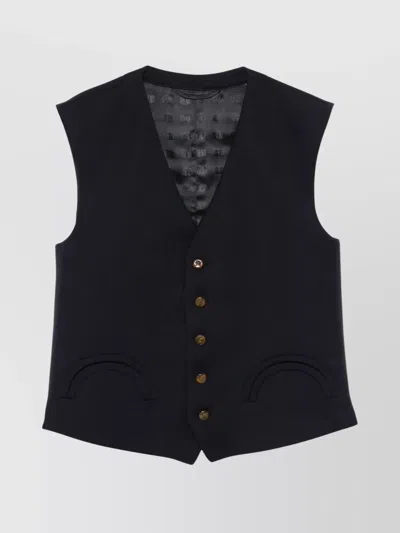 Blazé Milano Woman V-neckline Sleeveless Button Jackets In Blue