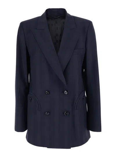 Blazé Milano Blaze Milano Women's Aramis Double-breasted Wool Jacket With Peak Revers And All-over Check Motif In Blue