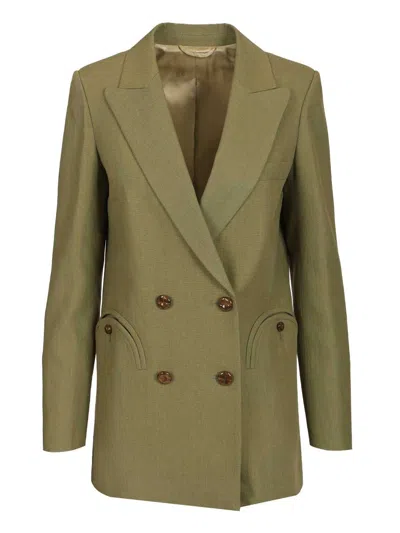 Blazé Milano Women Green Linen Double-breasted Blazer