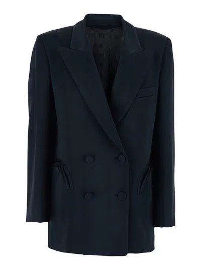 Blazé Milano Blue Double-breasted Jacket With Peak Lapels In Viscose Blend Woman