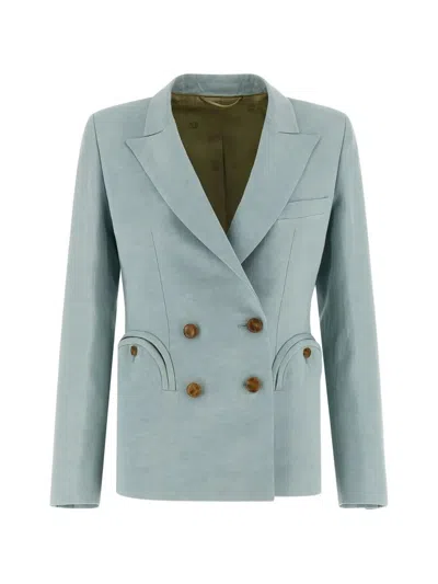Blazé Milano Double Breasted Structured Shoulder Tailored Jacket In Blue