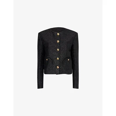 Blazé Milano Shamo Embellished Metallic Woven Jacket In Black