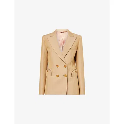 Blazé Milano Womens Sand Charmer Double-breasted Linen-blend Blazer In Neutral
