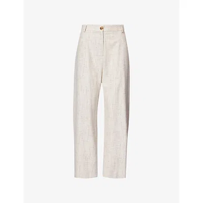 Blazé Milano Womens Oyster Crancy Sorraia Patterned Straight-leg Woven Trousers In Gray