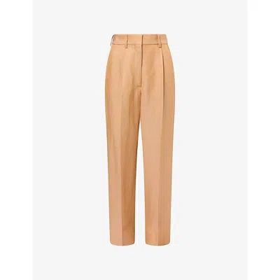 Blazé Milano Tailored Trousers High Waist Pleated Straight Leg In Nude