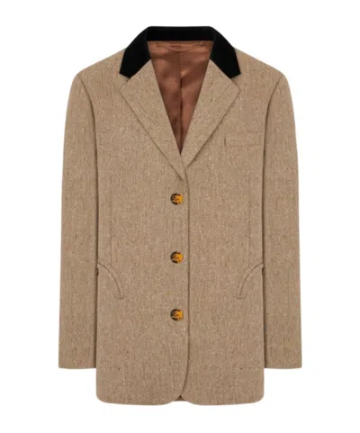 Blazé Milano Womens Blazer In Beige Fabric With Multicolored Threads In Brown