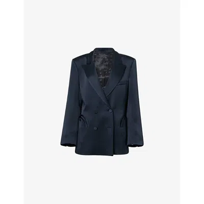 Blazé Milano Womens Dark Navy Everynight Double-breasted Satin Blazer In Blue