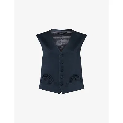Blazé Milano Womens Dark Navy Feral Satin Waistcoat In Blue