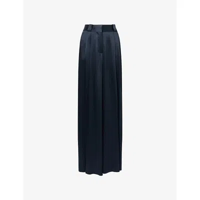 Blazé Milano Womens Dark Navy Husi Palazzo Satin Trousers In Blue