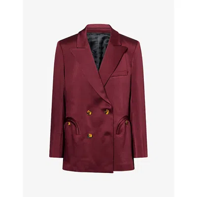 Blazé Milano Womens Everynight Double-breasted Satin Blazer Wine Xs