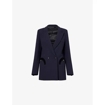Blazé Milano Womens Navy Everyday Double-breasted Wool Blazer In Blue