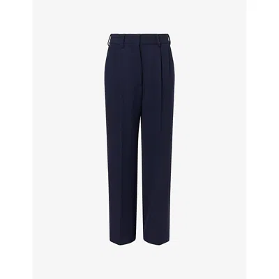 Blazé Milano Womens Navy Fox Straight-leg Wool Trousers In Blue