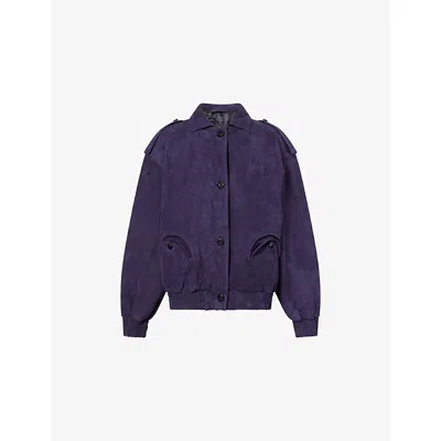 Blazé Milano Womens Nuit Charlie Oversized Suede Bomber Jacket In Purple