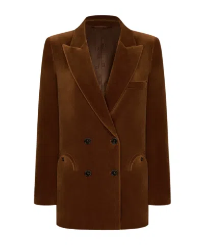Blazé Milano Womens Oversized Double-breasted Blazer In Caramel Velvet In Brown