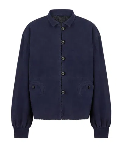 Blazé Milano Womens Oversized Jacket In Midnight Blue Suede With Embroidered Details