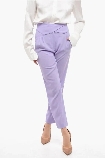 Blazé Milano Wool High-waisted Pants With Crossed Closure In Purple