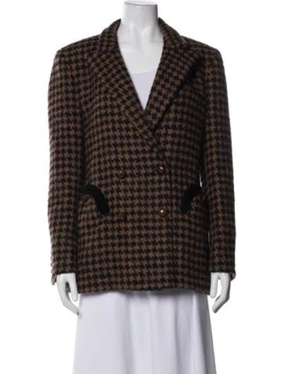 Pre-owned Blazé Milano Wool Houndstooth Print Blazer In Brown